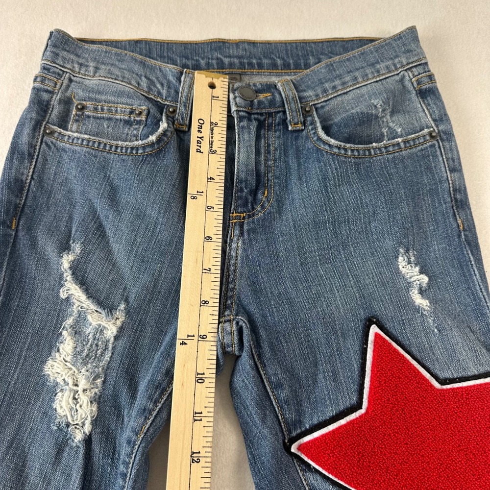 Carmar Denim Distressed Red Star Patch Skinny Jeans Blue Medium Wash Size 25 - Picture 3 of 10